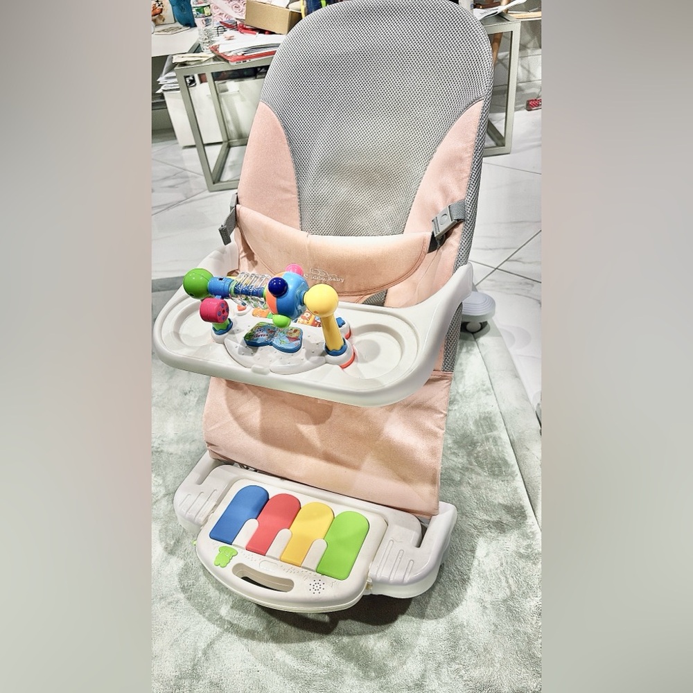 Pink Baby Bouncer with Toy Bar and Piano